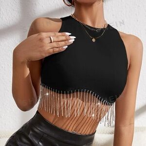 Shein high neck cropped tank with jewelry around the bottom